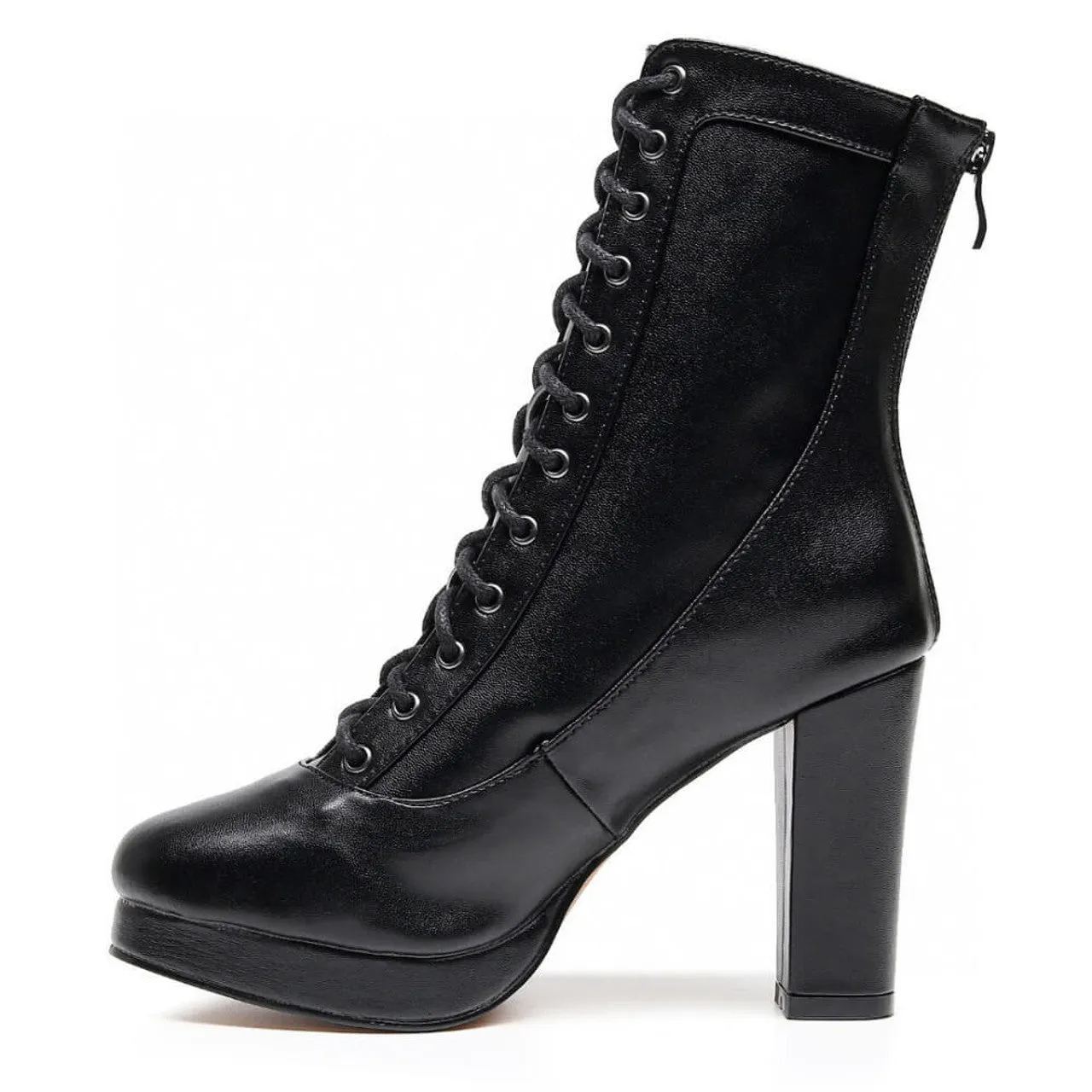Aadijay Latin Dance Shoes - Black Vegan Leather Lace Up Platform Boot (Rubber Sole).