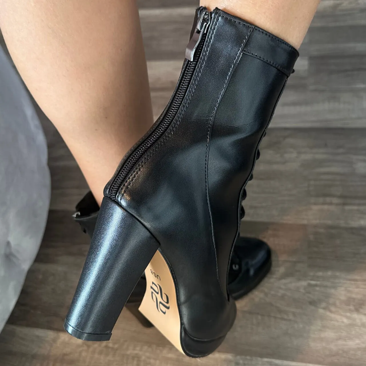 Aadijay Latin Dance Shoes - Black Vegan Leather Lace Up Platform Boot (Rubber Sole).
