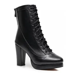 Aadijay Latin Dance Shoes - Black Vegan Leather Lace Up Platform Boot (Rubber Sole).