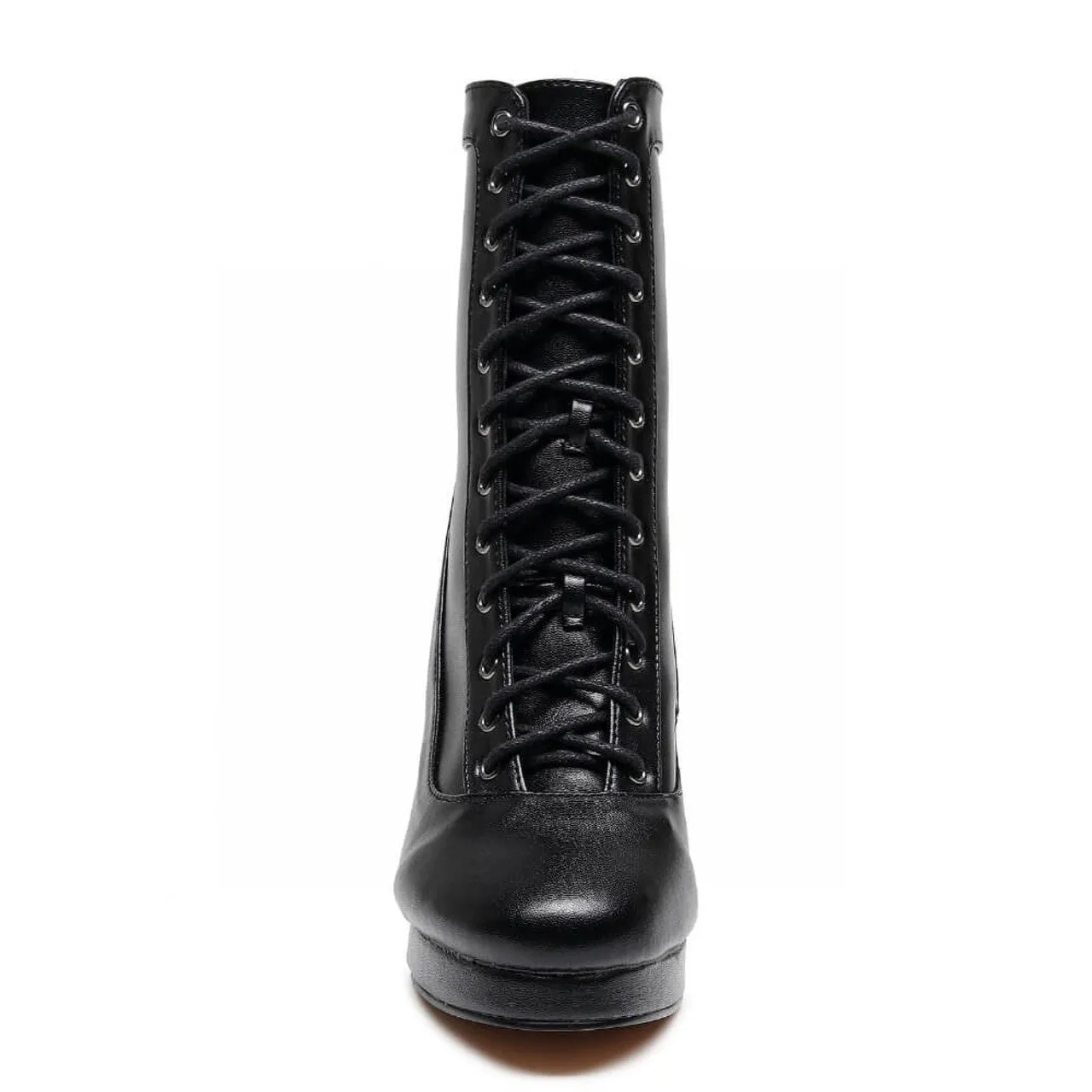 Aadijay Latin Dance Shoes - Black Vegan Leather Lace Up Platform Boot (Rubber Sole).