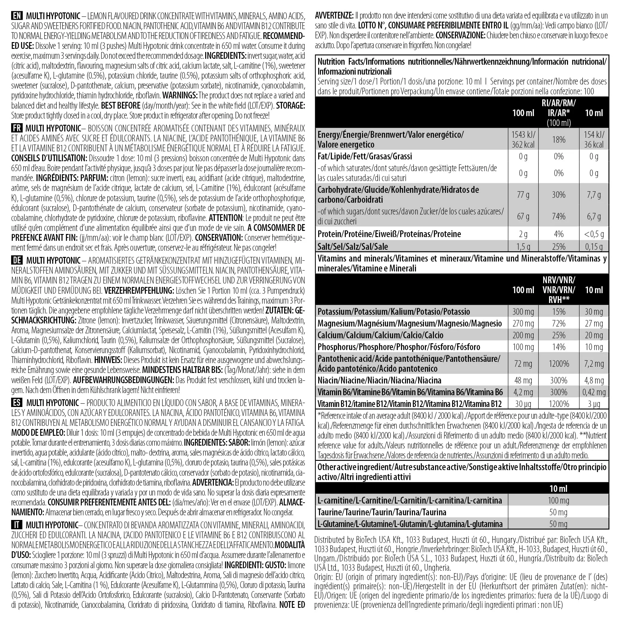 BioTechUSA Multi Hypotonic, Lemon - 1000 ml.