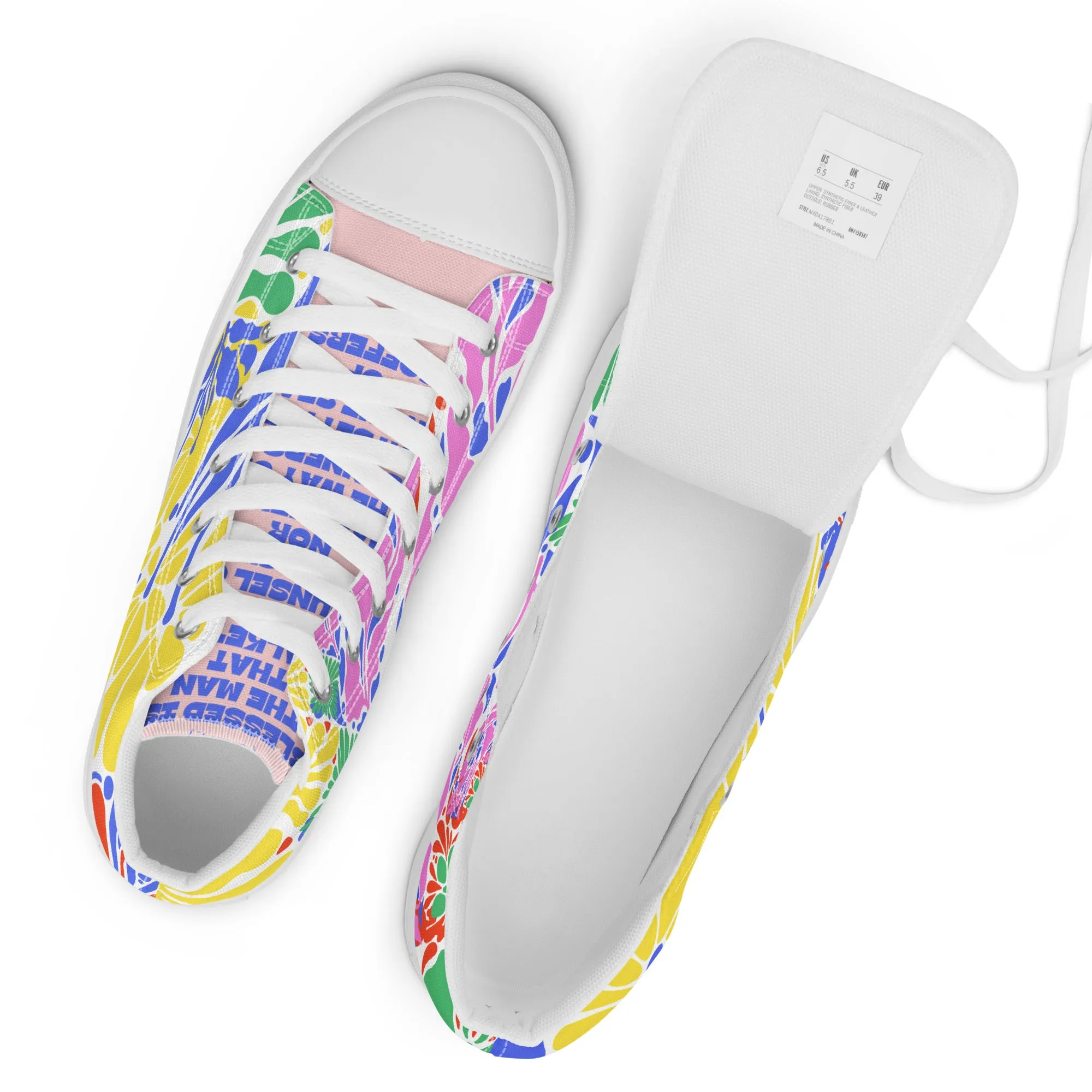 Blessed Is the Man – Psalm 1:1, Men’s high top canvas shoes