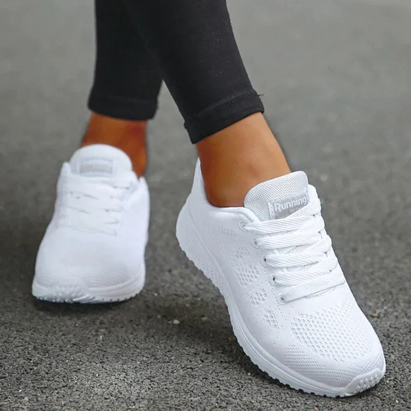Damers Andningsbara Mesh Tyg Snörade Sneakers