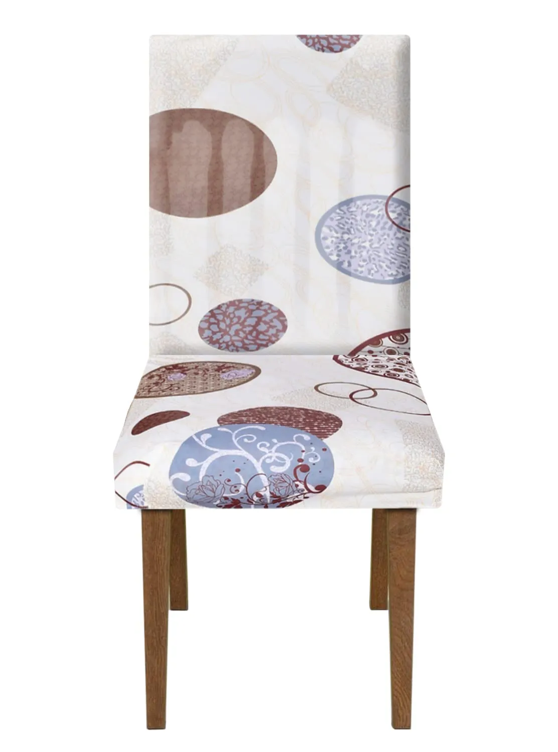 Heart Home Circle Printed Elastic Stretchable Polyster Chair Cover for Home, Office, Hotels, Wedding Banquet- Pack of 2 (White)-50HH0905