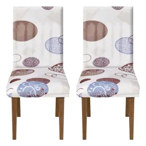 Heart Home Circle Printed Elastic Stretchable Polyster Chair Cover for Home, Office, Hotels, Wedding Banquet- Pack of 2 (White)-50HH0905