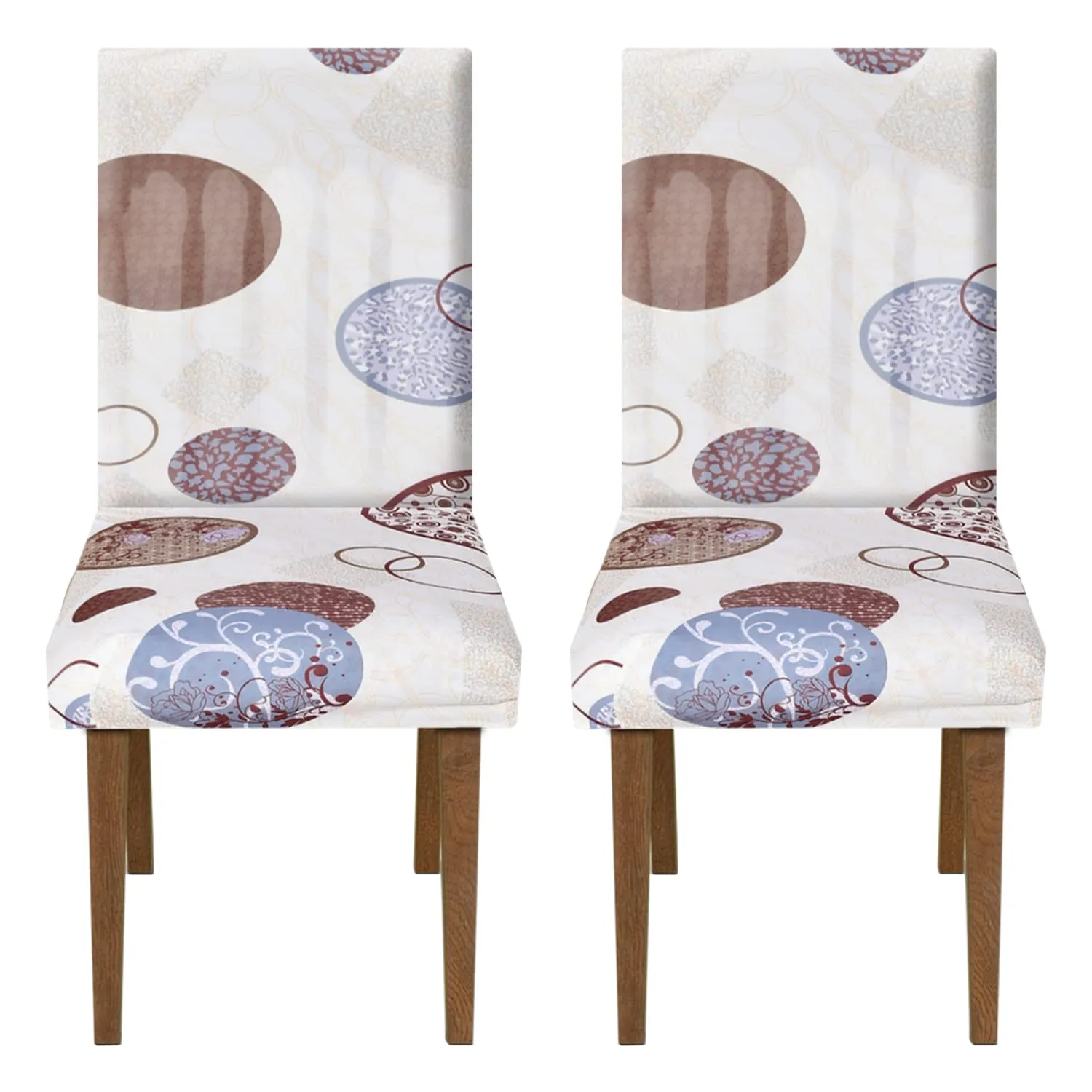 Heart Home Circle Printed Elastic Stretchable Polyster Chair Cover for Home, Office, Hotels, Wedding Banquet- Pack of 2 (White)-50HH0905
