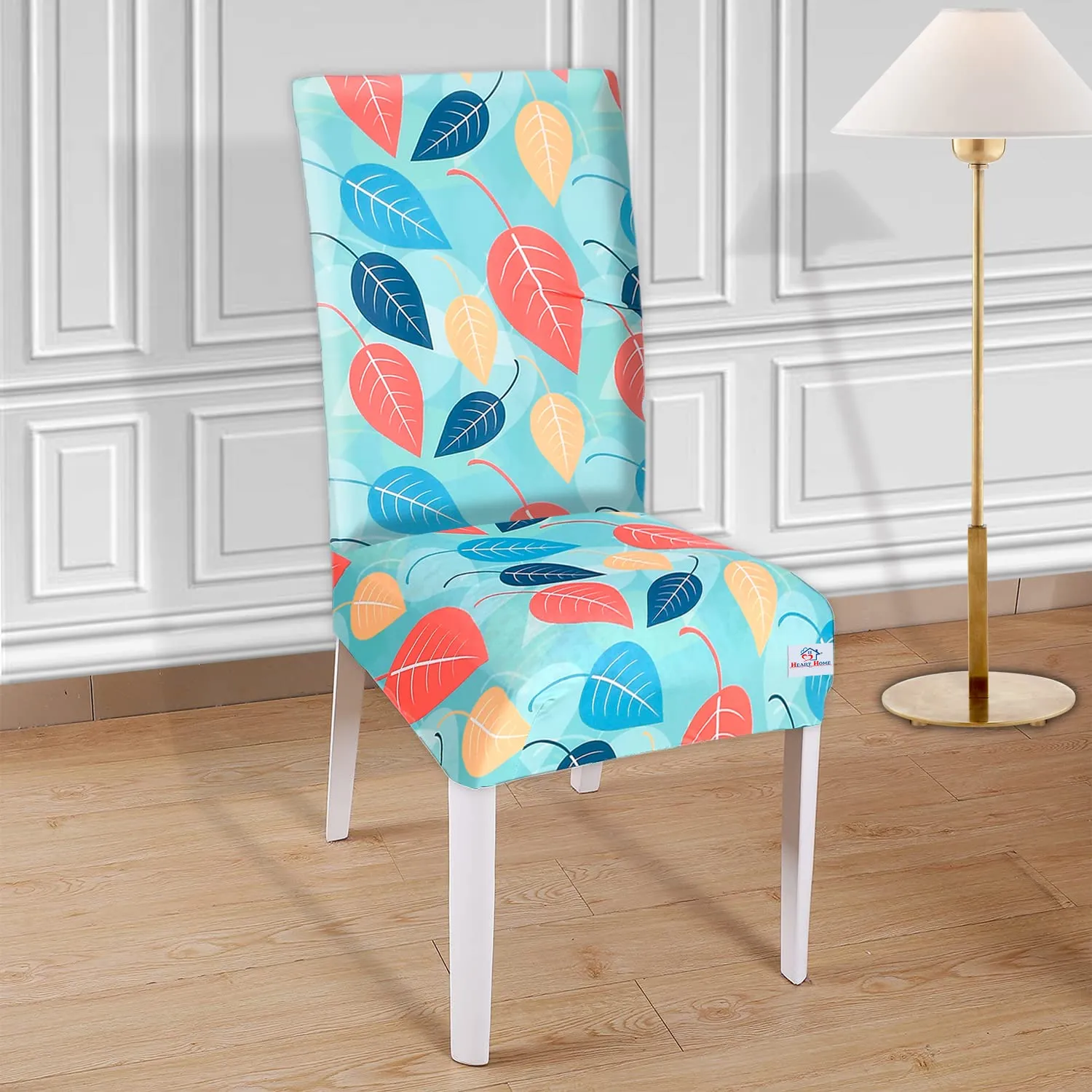 Heart Home Leaf Printed Elastic Stretchable Polyster Chair Cover for Home, Office, Hotels, Wedding Banquet- Pack of 4 (Multicolor)-50HH0891