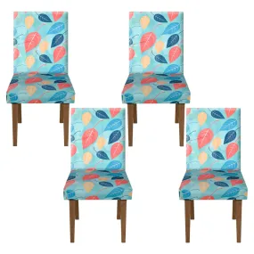 Heart Home Leaf Printed Elastic Stretchable Polyster Chair Cover for Home, Office, Hotels, Wedding Banquet- Pack of 4 (Multicolor)-50HH0891