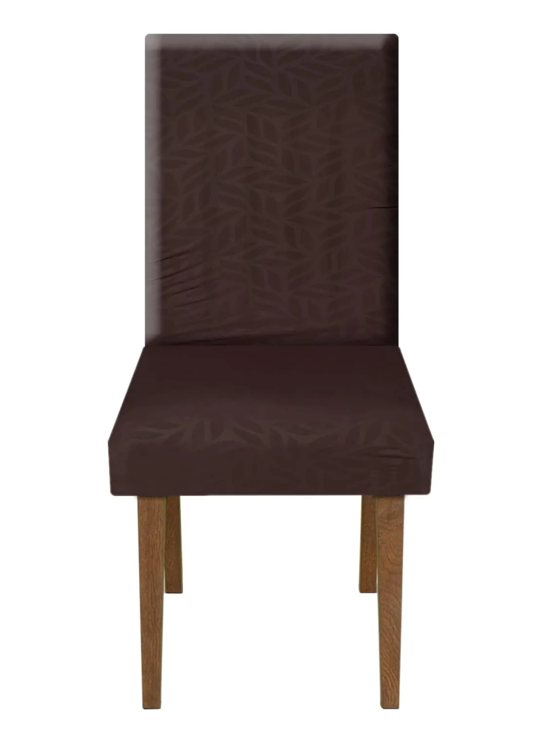 Heart Home Leaf Printed Polyester Stretchable Elastic Dining Chair Cover/Seat Slipcover/Seat Protector- Pack of 4 (Brown)-50HH01004