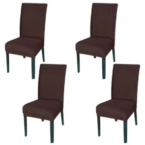 Heart Home Leaf Printed Polyester Stretchable Elastic Dining Chair Cover/Seat Slipcover/Seat Protector- Pack of 4 (Brown)-50HH01004