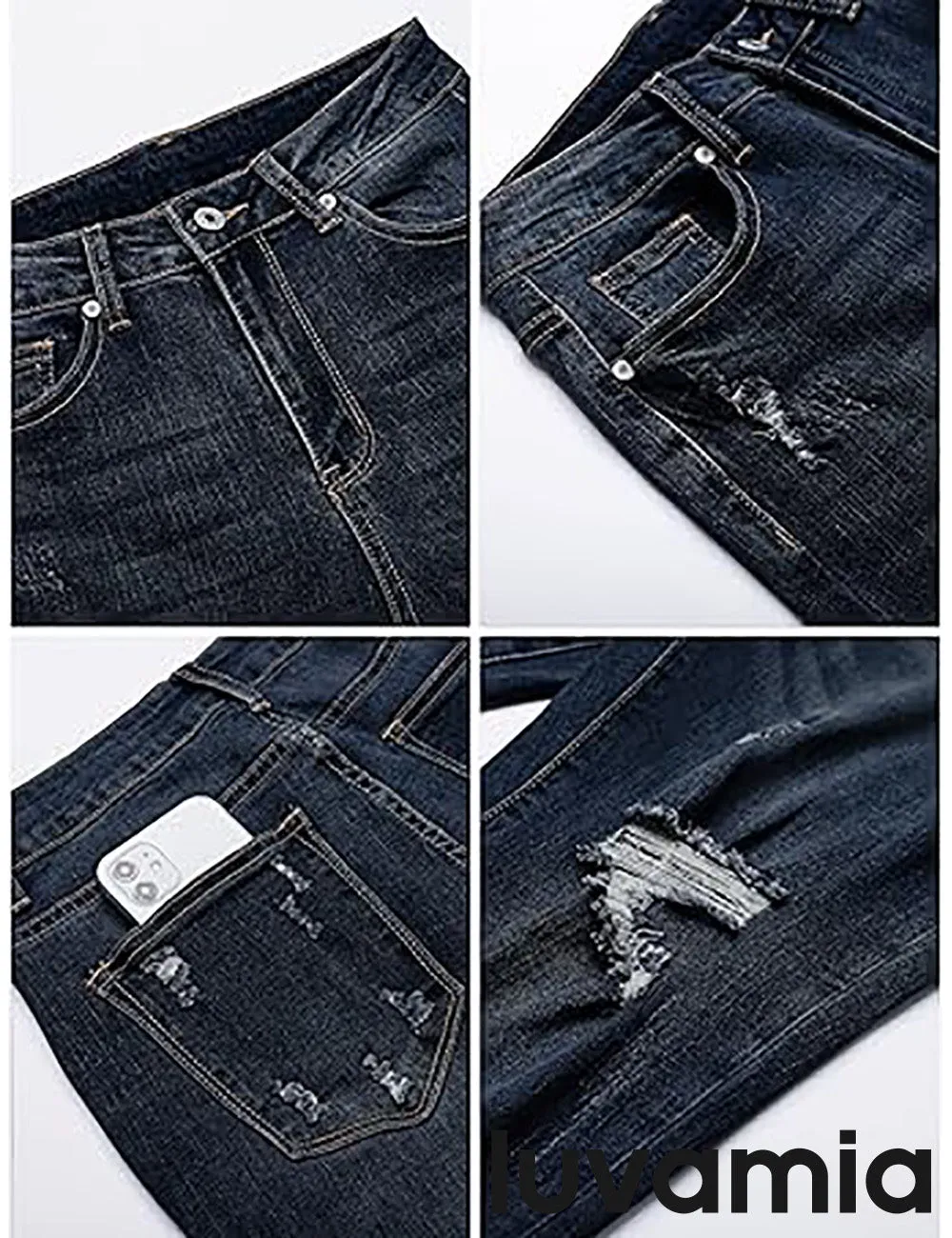 luvamia Capri Jeans for Women Stretch High Waisted Distressed Denim Capris Ripped Skinny Cropped Pants