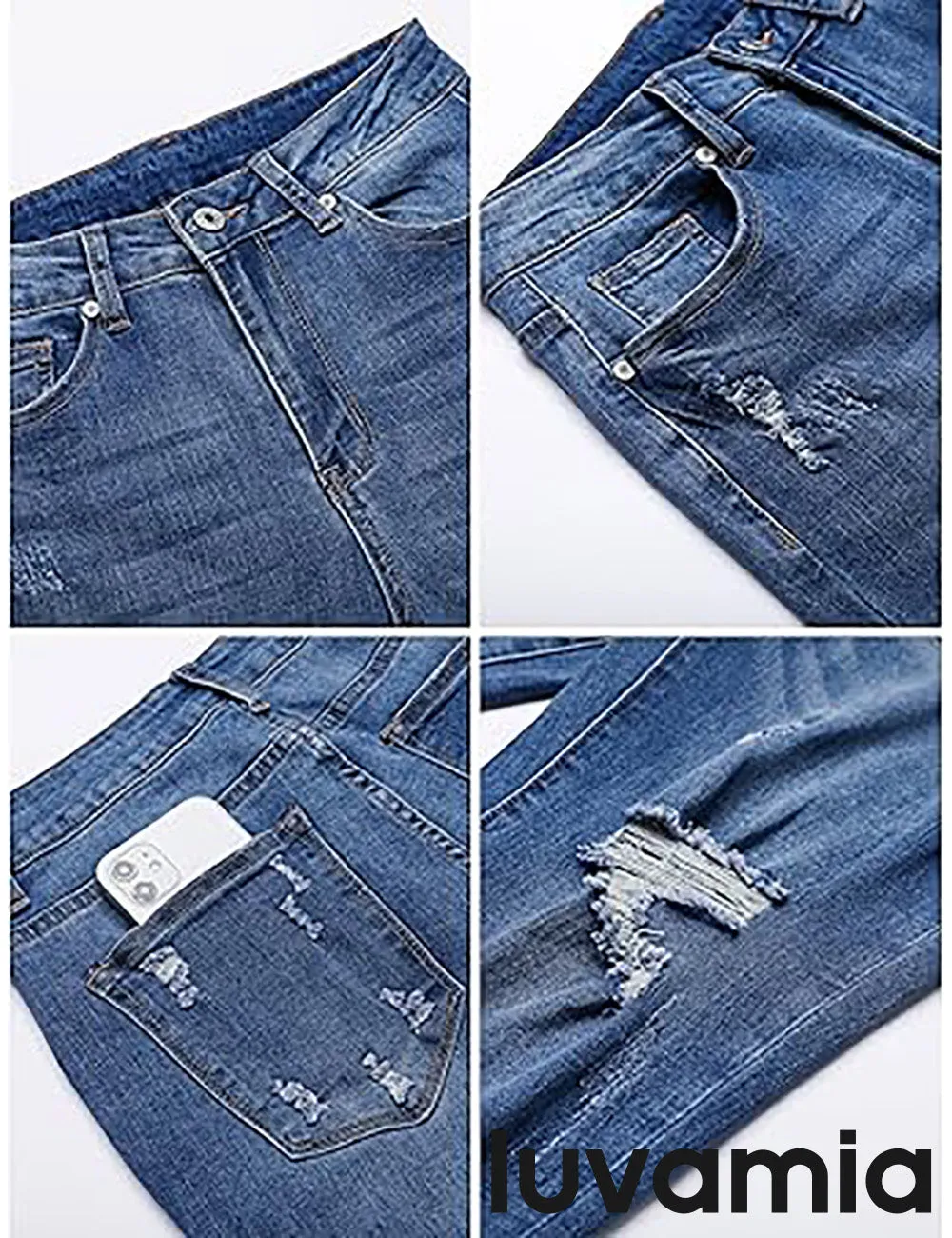 luvamia Capri Jeans for Women Stretch High Waisted Distressed Denim Capris Ripped Skinny Cropped Pants