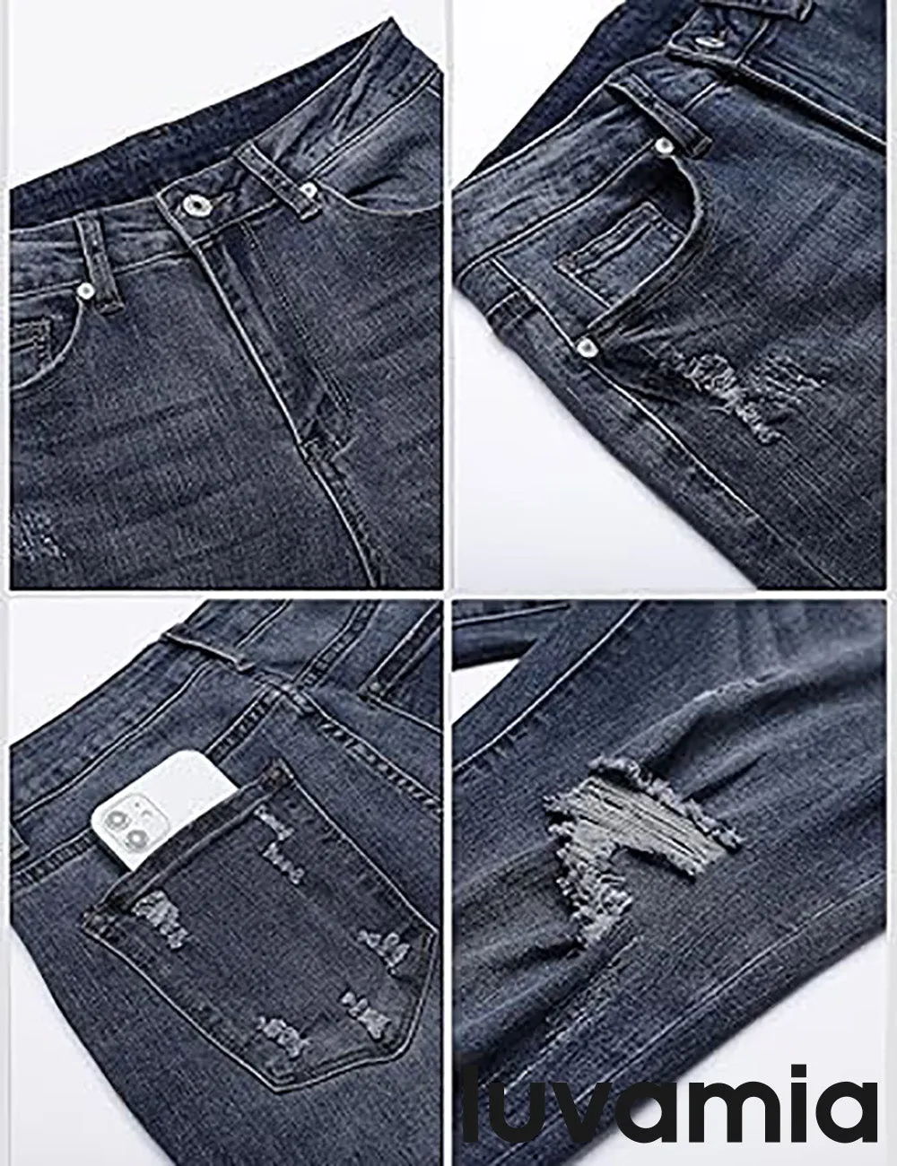 luvamia Capri Jeans for Women Stretch High Waisted Distressed Denim Capris Ripped Skinny Cropped Pants
