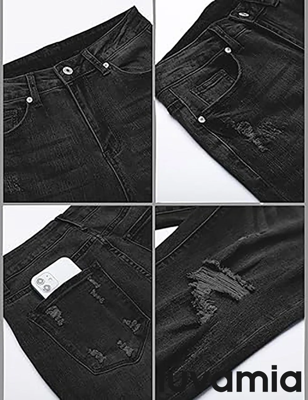 luvamia Capri Jeans for Women Stretch High Waisted Distressed Denim Capris Ripped Skinny Cropped Pants