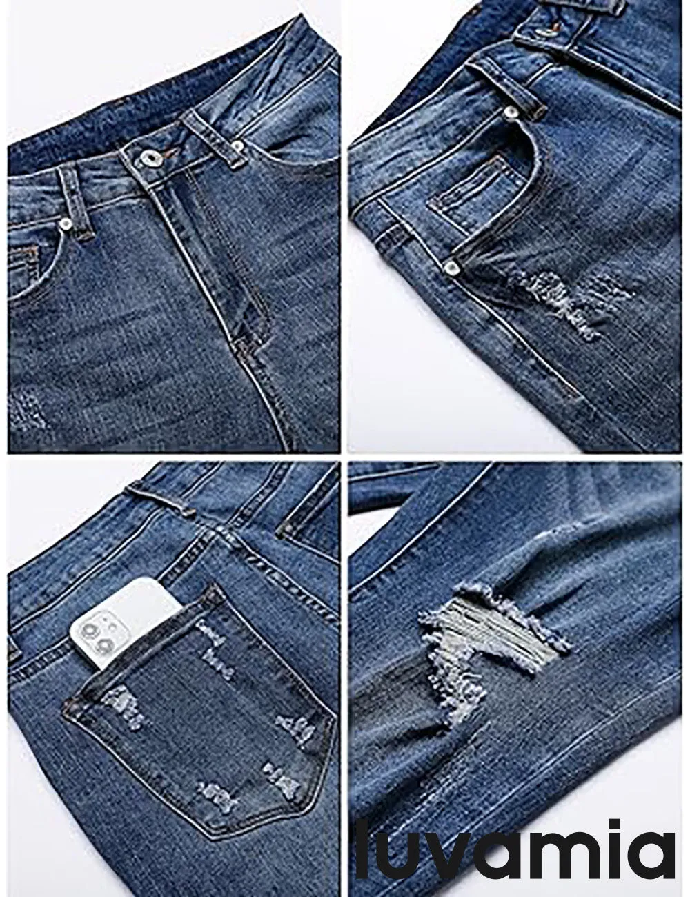 luvamia Capri Jeans for Women Stretch High Waisted Distressed Denim Capris Ripped Skinny Cropped Pants