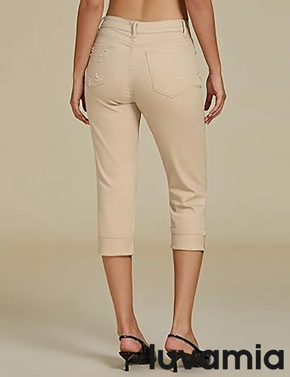 luvamia Capri Jeans for Women Stretch High Waisted Distressed Denim Capris Ripped Skinny Cropped Pants