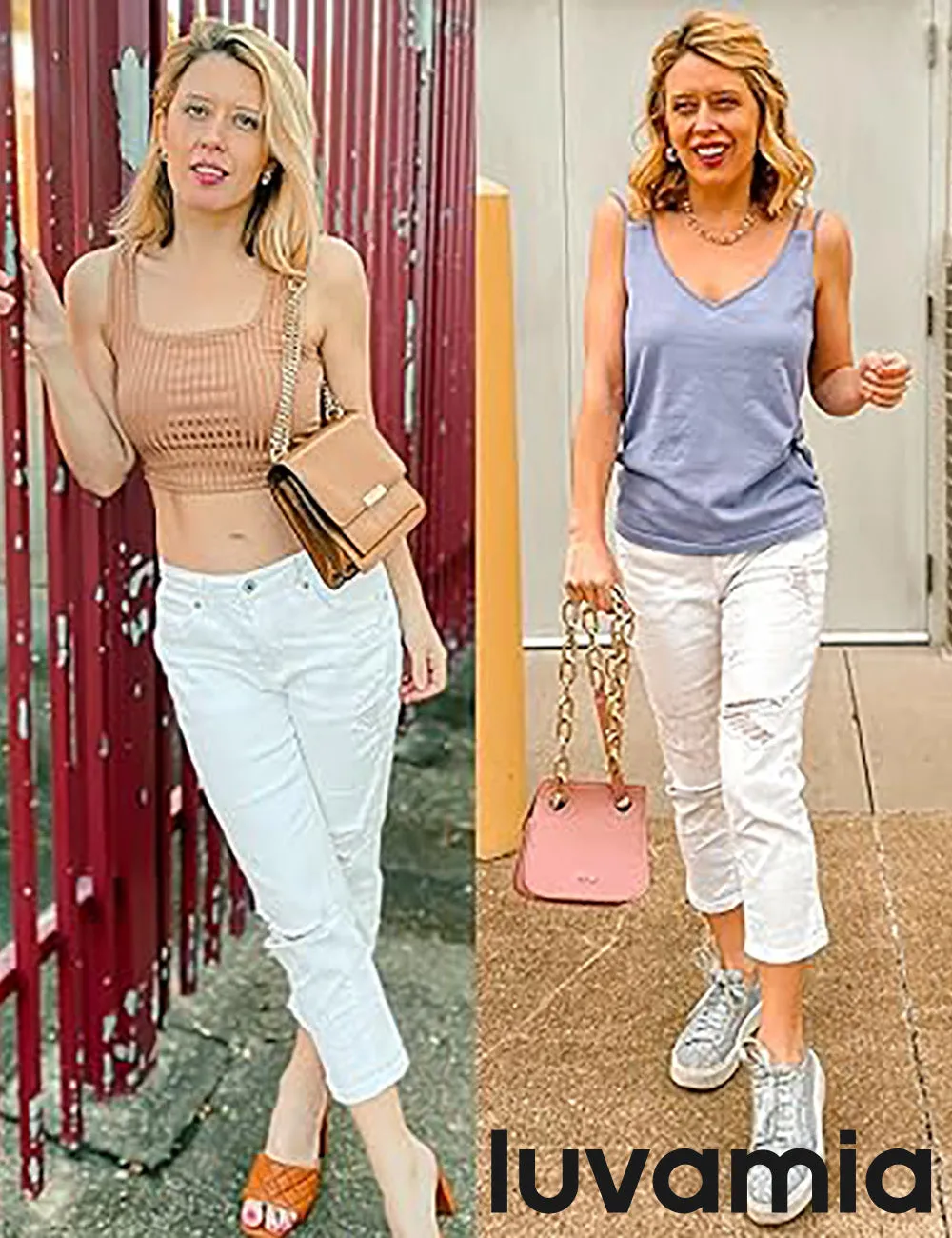 luvamia Capri Jeans for Women Stretch High Waisted Distressed Denim Capris Ripped Skinny Cropped Pants