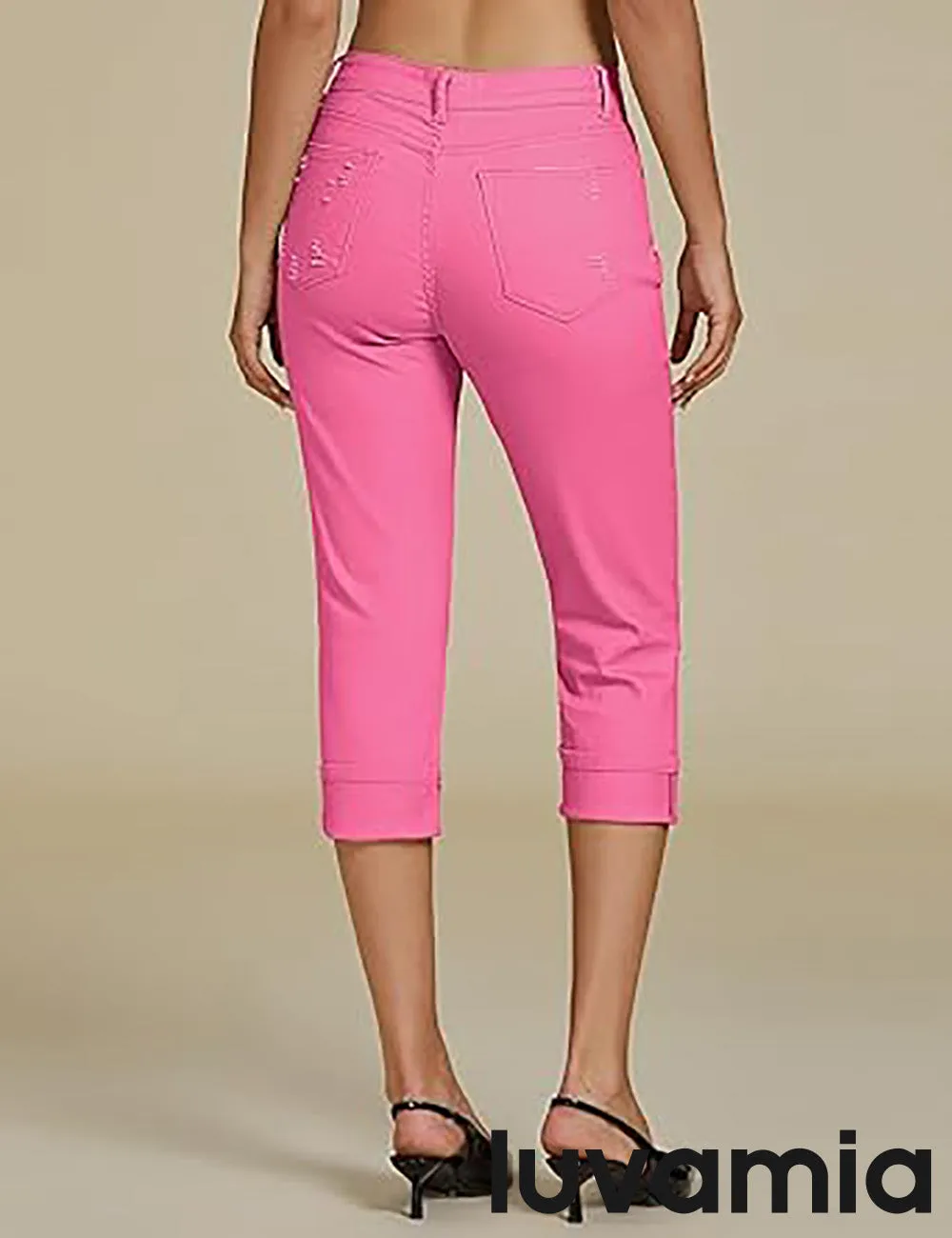 luvamia Capri Jeans for Women Stretch High Waisted Distressed Denim Capris Ripped Skinny Cropped Pants