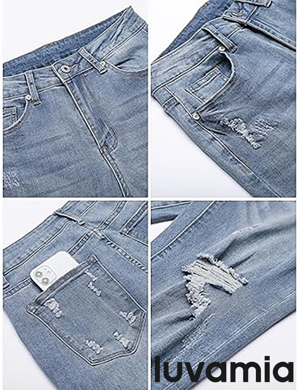 luvamia Capri Jeans for Women Stretch High Waisted Distressed Denim Capris Ripped Skinny Cropped Pants