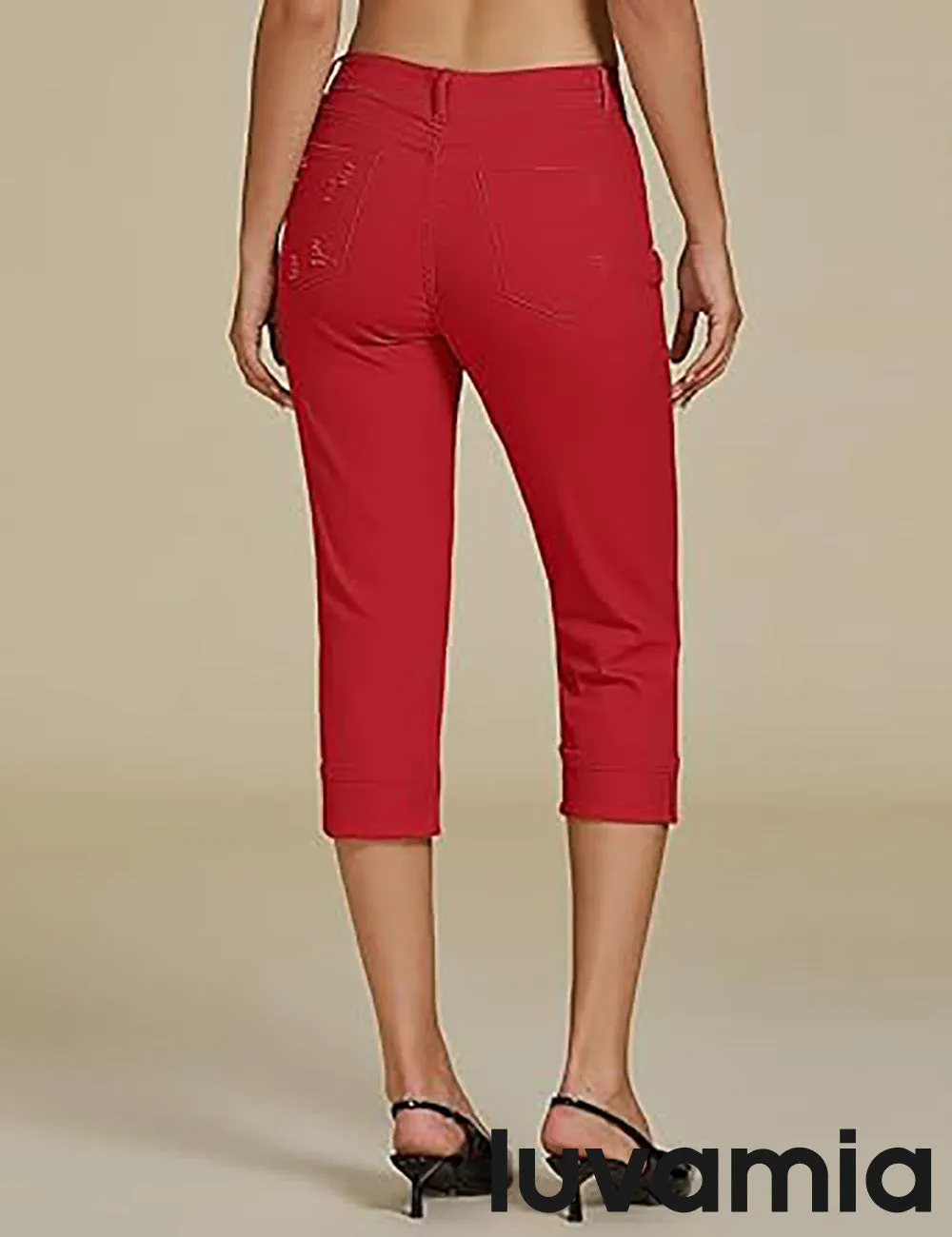 luvamia Capri Jeans for Women Stretch High Waisted Distressed Denim Capris Ripped Skinny Cropped Pants