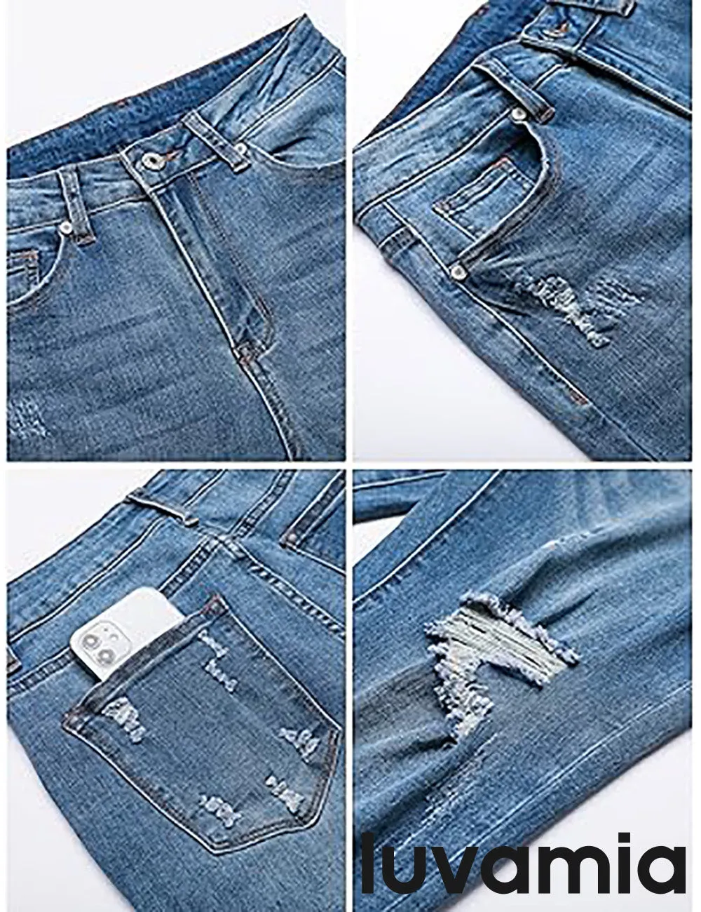 luvamia Capri Jeans for Women Stretch High Waisted Distressed Denim Capris Ripped Skinny Cropped Pants