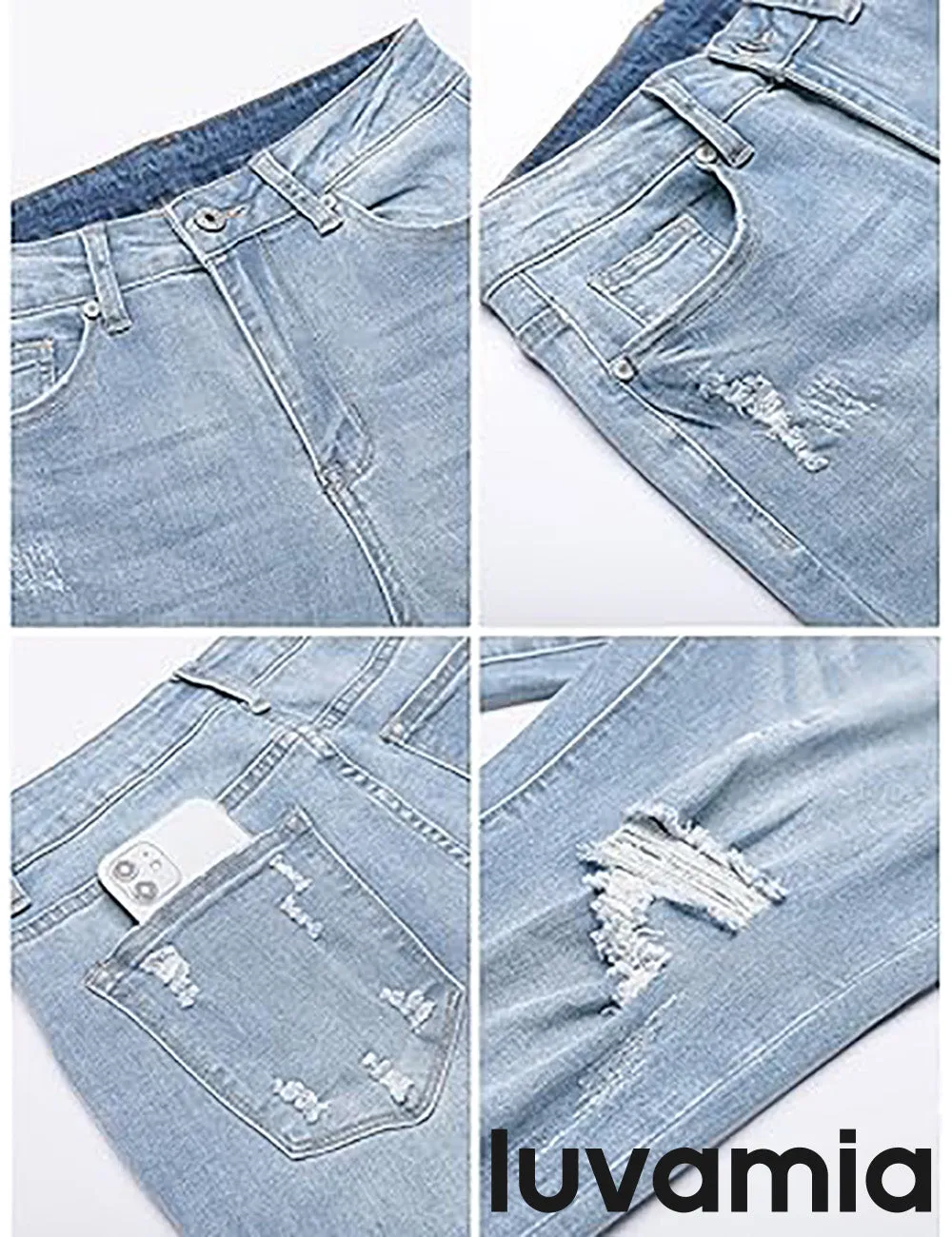 luvamia Capri Jeans for Women Stretch High Waisted Distressed Denim Capris Ripped Skinny Cropped Pants
