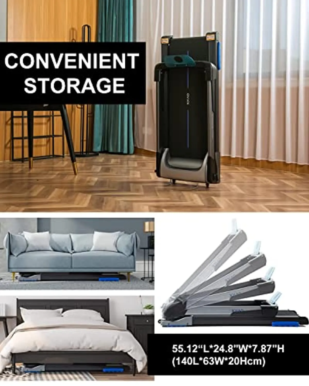 OVICX Folding Treadmill for Home Portable Compact Treadmills Foldable for Apartment Cardio Training Running Machine for Small Space Mini Electric Walking Treadmill Fold Up for Senior Exercise with App