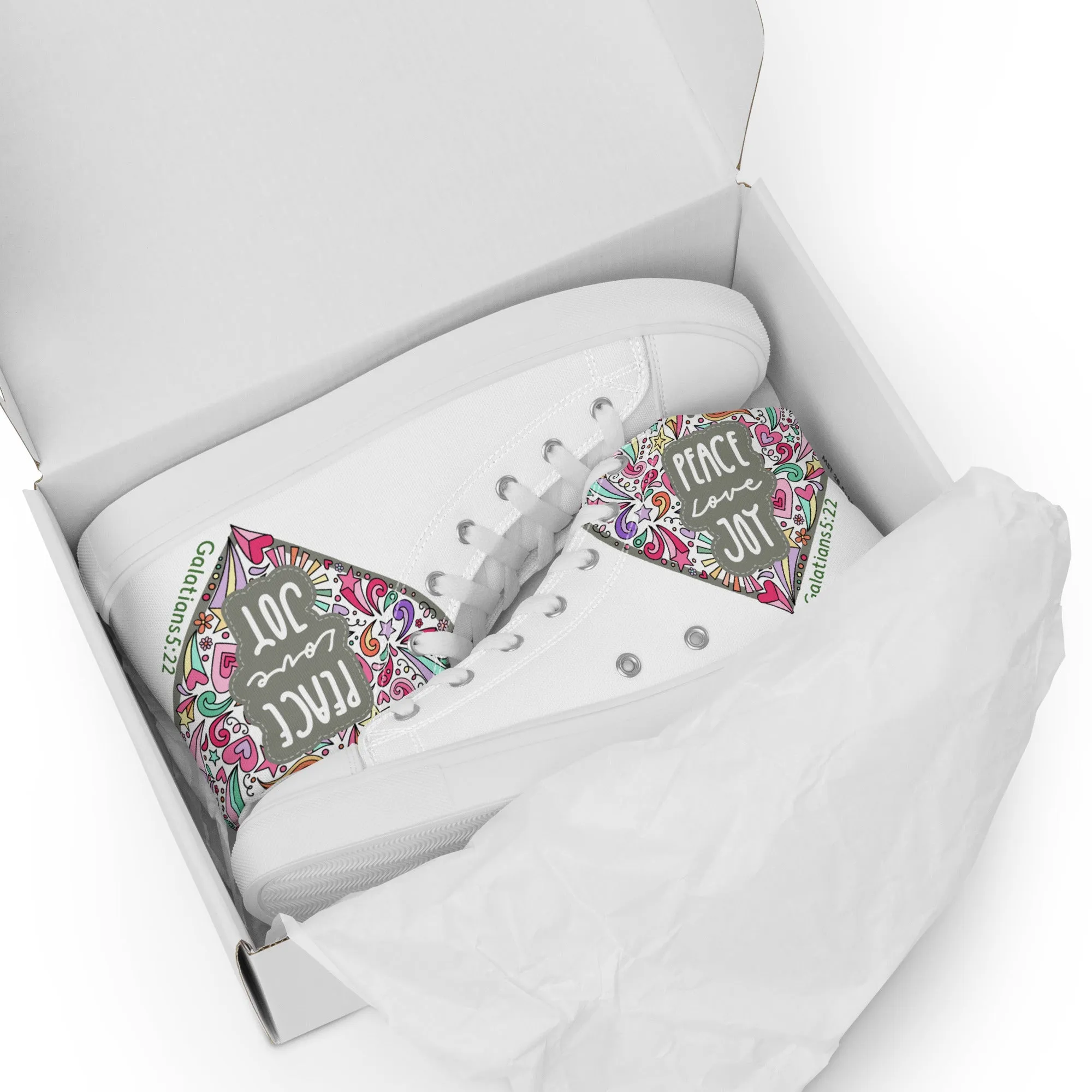 Peace, Love, Joy, Men’s high top canvas shoes