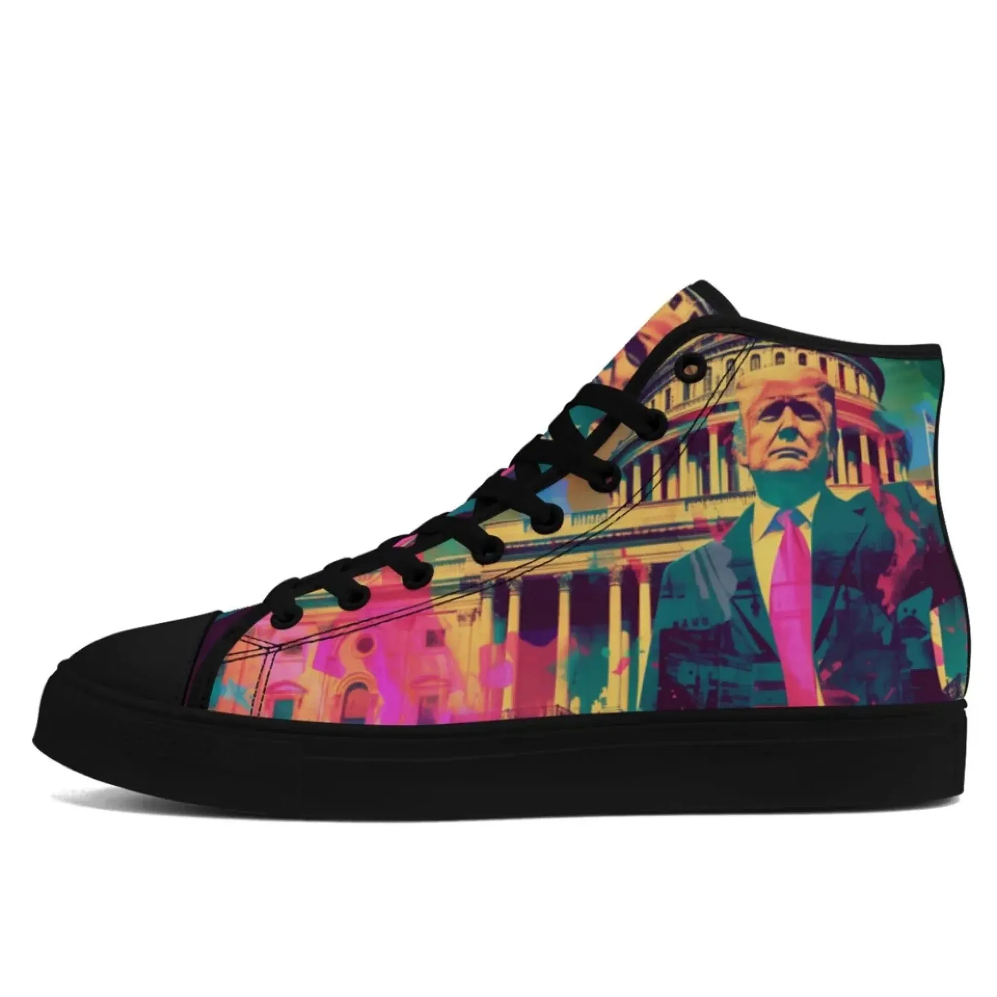 Personalized Trump Sneakers, Custom Patriotic High Top Shoes, Trendy Unisex Walking Shoes