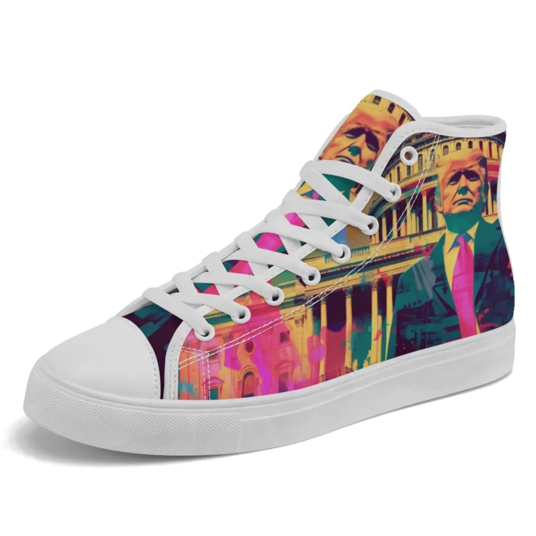 Personalized Trump Sneakers, Custom Patriotic High Top Shoes, Trendy Unisex Walking Shoes