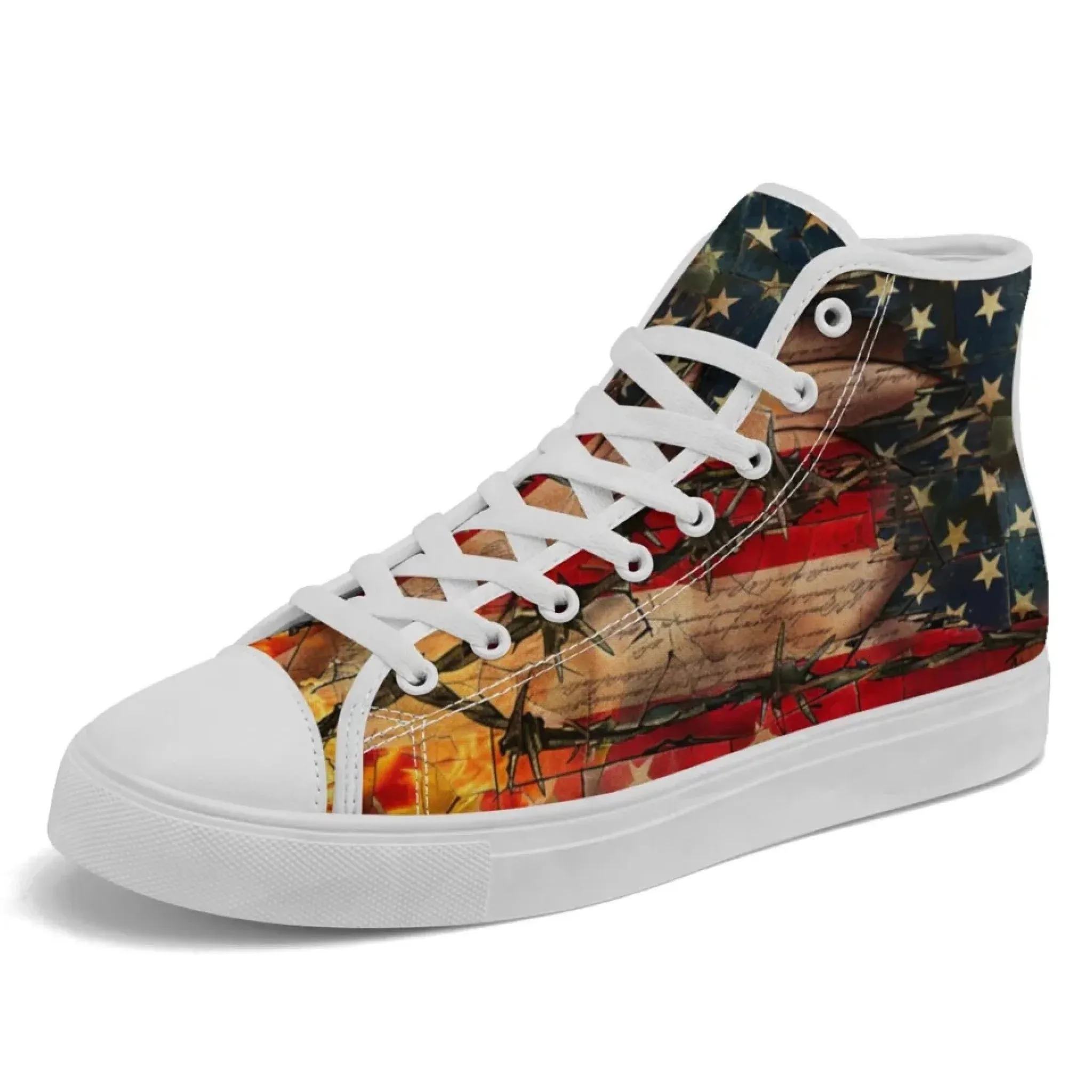 Personalized Trump Sneakers, Custom Patriotic High Top Shoes, Trendy Unisex Walking Shoes