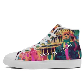 Personalized Trump Sneakers, Custom Patriotic High Top Shoes, Trendy Unisex Walking Shoes