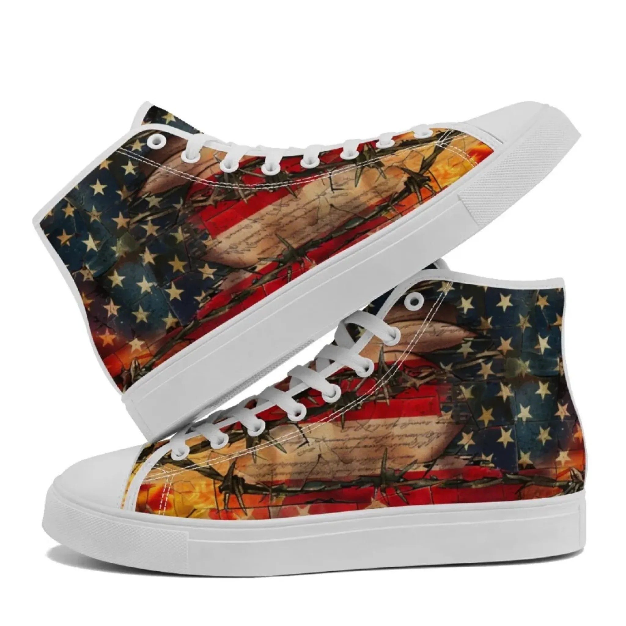 Personalized Trump Sneakers, Custom Patriotic High Top Shoes, Trendy Unisex Walking Shoes