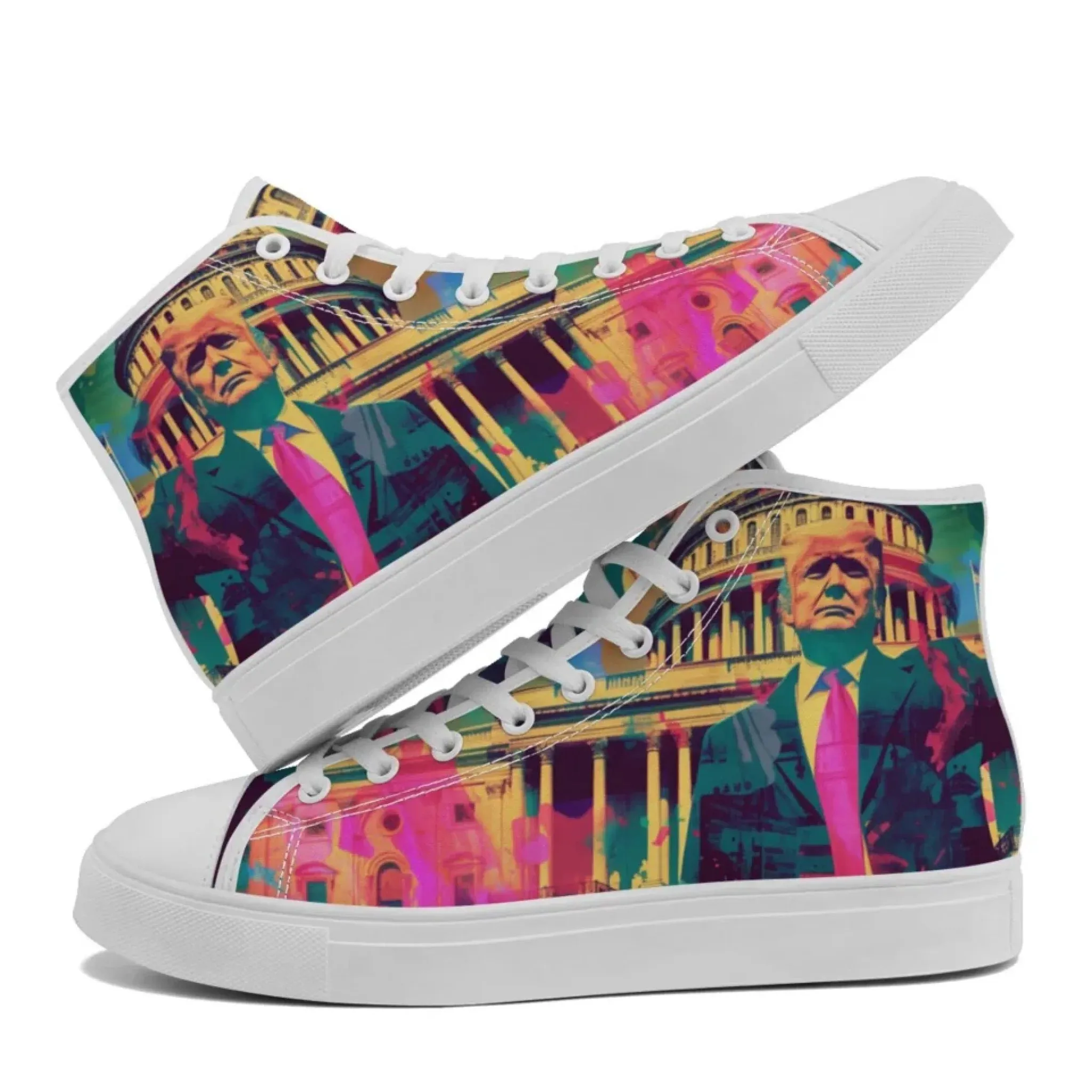Personalized Trump Sneakers, Custom Patriotic High Top Shoes, Trendy Unisex Walking Shoes