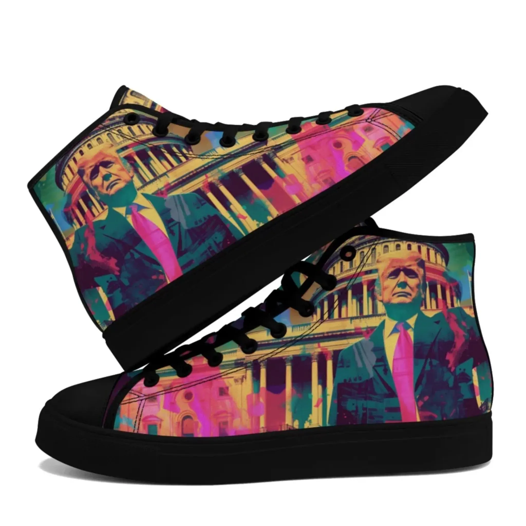 Personalized Trump Sneakers, Custom Patriotic High Top Shoes, Trendy Unisex Walking Shoes