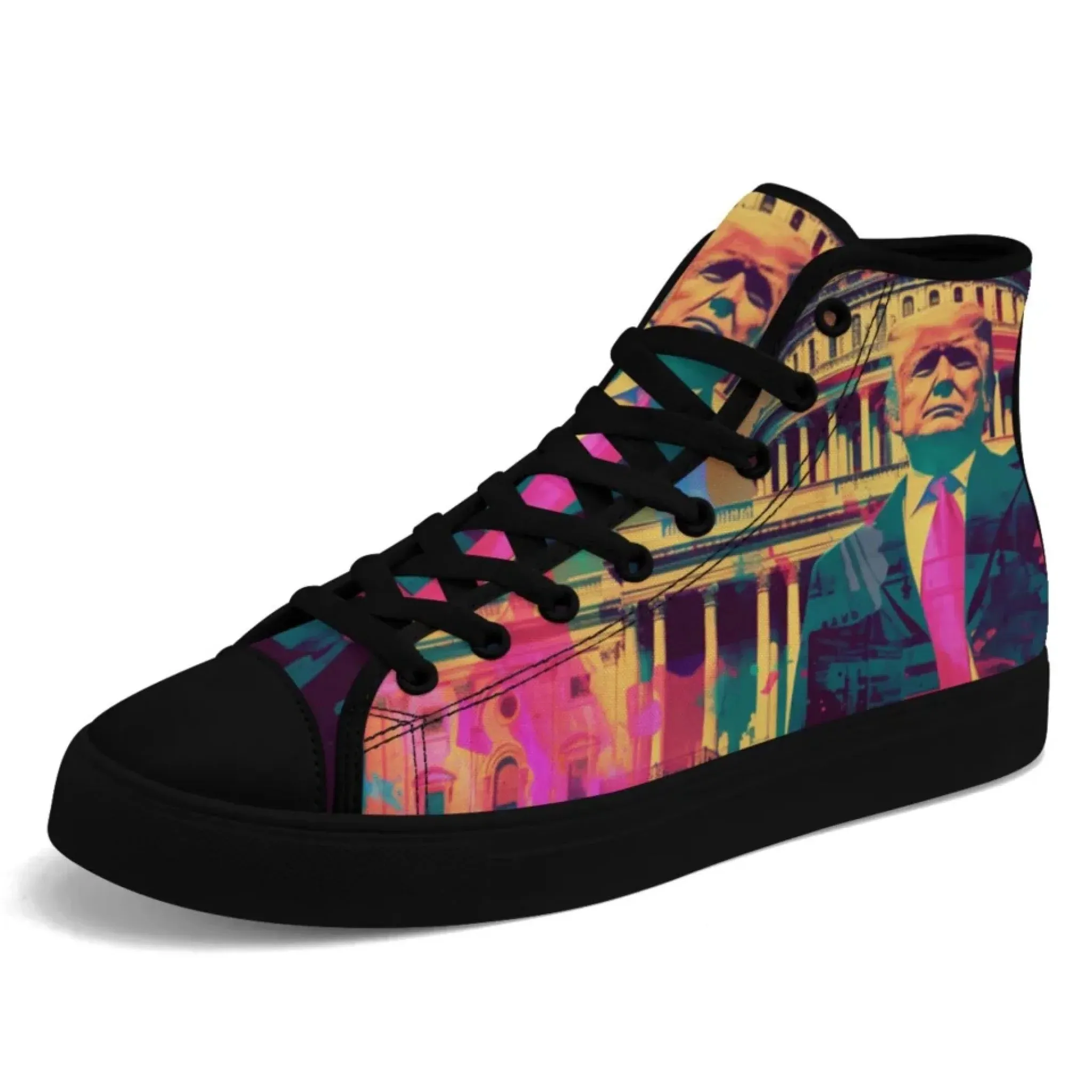 Personalized Trump Sneakers, Custom Patriotic High Top Shoes, Trendy Unisex Walking Shoes