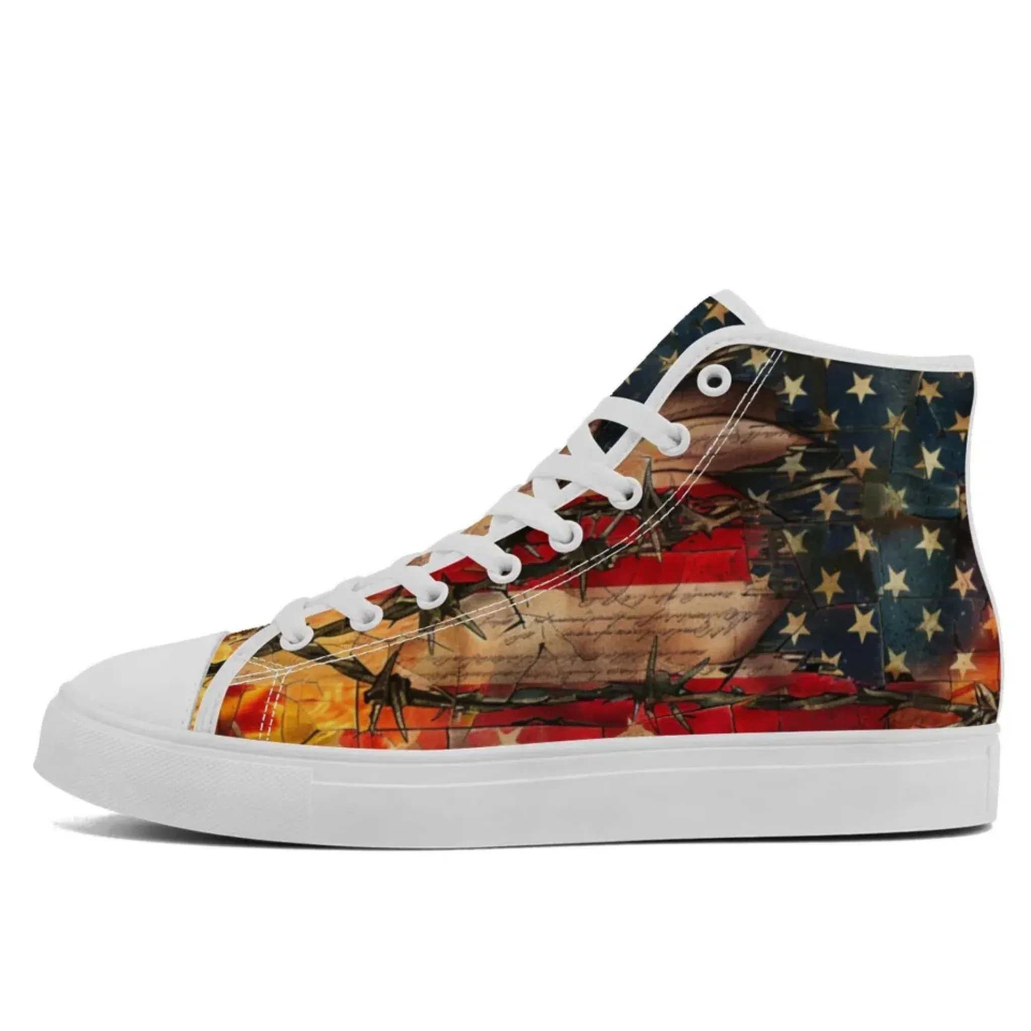Personalized Trump Sneakers, Custom Patriotic High Top Shoes, Trendy Unisex Walking Shoes