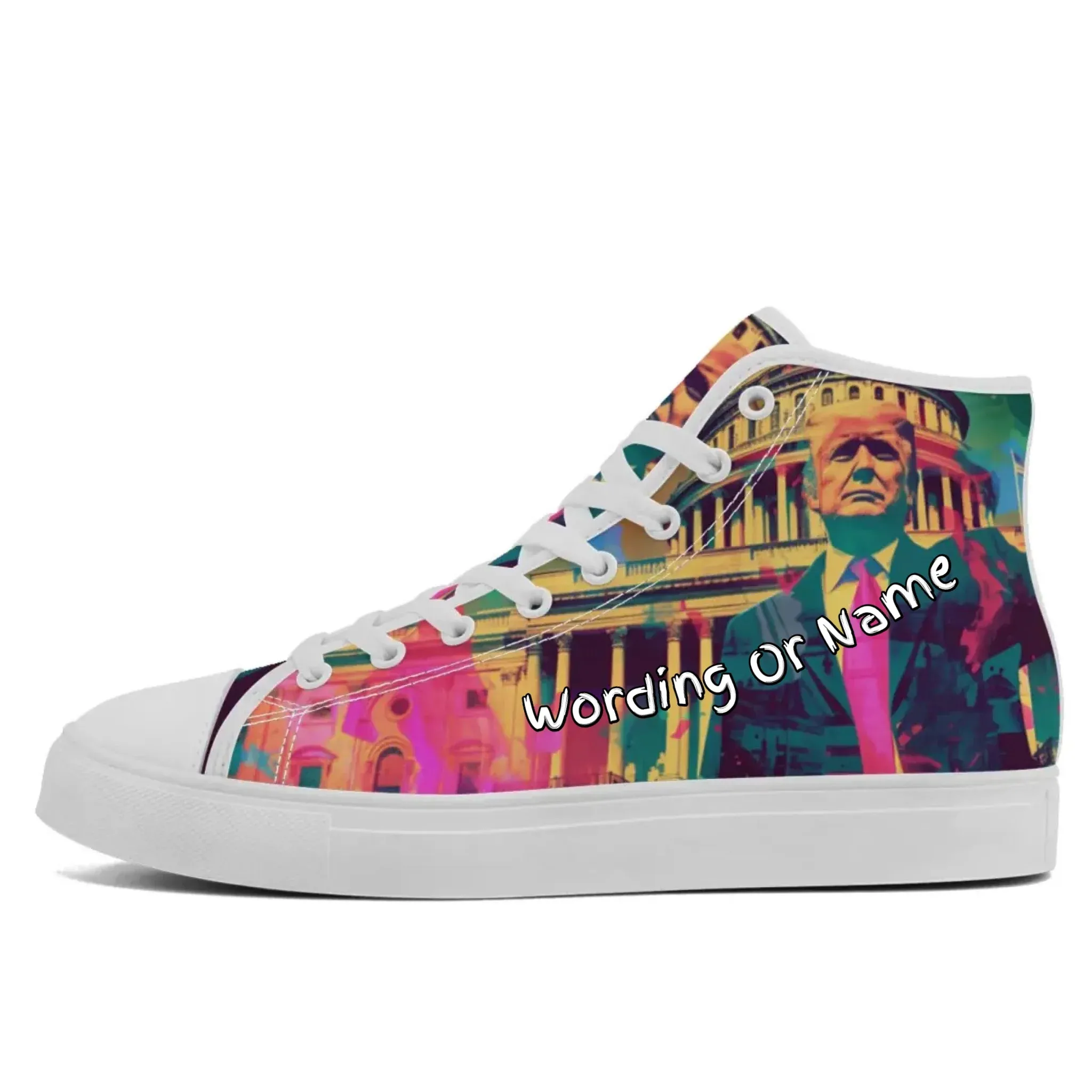 Personalized Trump Sneakers, Custom Patriotic High Top Shoes, Trendy Unisex Walking Shoes