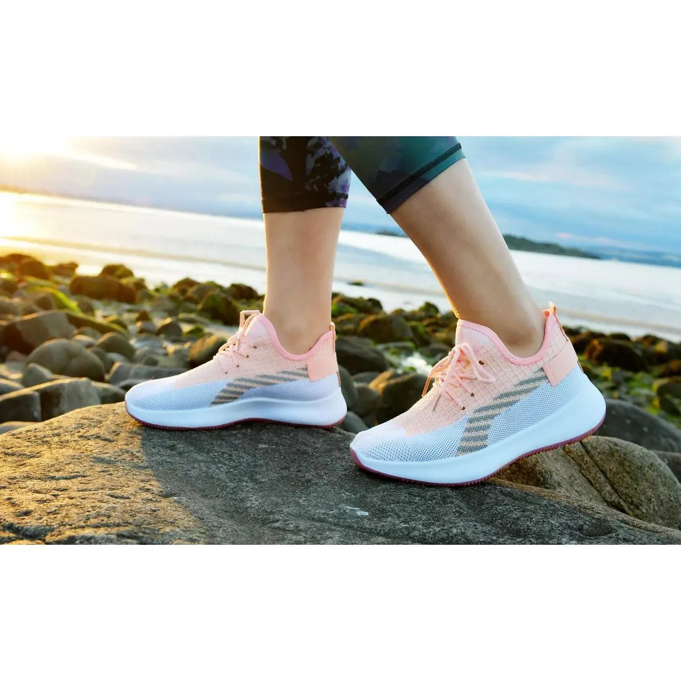 Women's Pink Stripe Detail Mesh Trainers